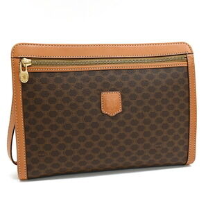 Celine Clutch Bag Shoulder Brown Macadam Leather